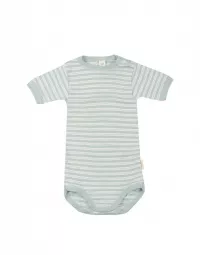 Kurzmliger Baby Body aus Bio Wolle-Seide pastellgrün/ natur | DILLING Unterwäsche