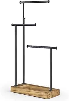 SRIWATANA Schmuckständer Holz Schmuckhalter Kettenhalter 3 Stäbe Drehbar (51cm) Schmuckbaum Schmuckaufbewahrung für Ketten Ohrringen