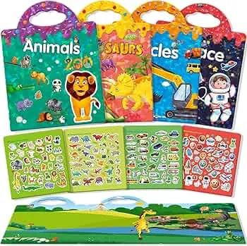 GUYUCOM 4 Pack Wiederverwendbares 3D-Stickerbuch für Kinder, Tragbar, Wasserdicht, Geeignet für Jungen und Mädchen ab 2 Jahren, Kinder Geschenk Spielzeug für 2 3 4 5 jahre: Amazon.de: Spielzeug