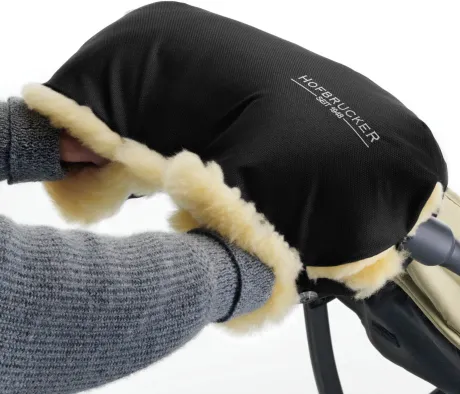 Hofbrucker Lammfell Handwärmer für Kinderwagen schwarz