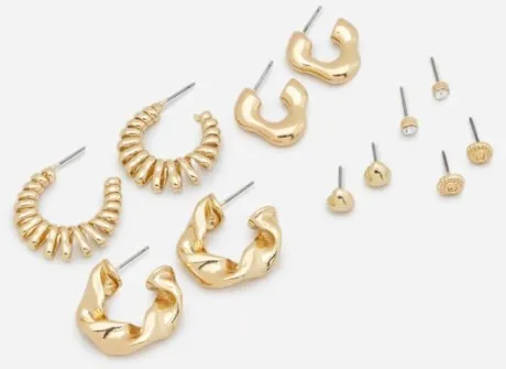 Kit 06 Brincos Texturizados com Formas Diferentes Dourado