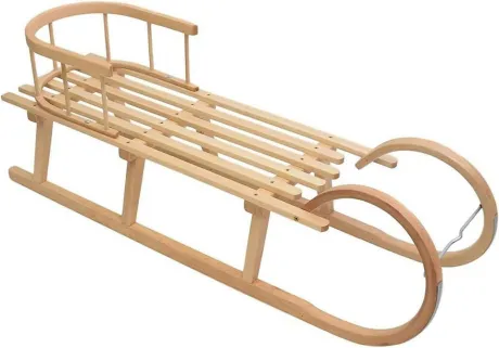Best for Kids Hörnerrodel Hornschlitten – Kinder-Holzschlitten mit Rückenlehne und Metallkufen (Holzschlitten, Kinderschlitten mit Rückenlehne), 120 x 32 x 39 cm (L x B x H)