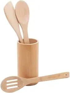 Conjunto 3 Utensílios e Suporte Bambu