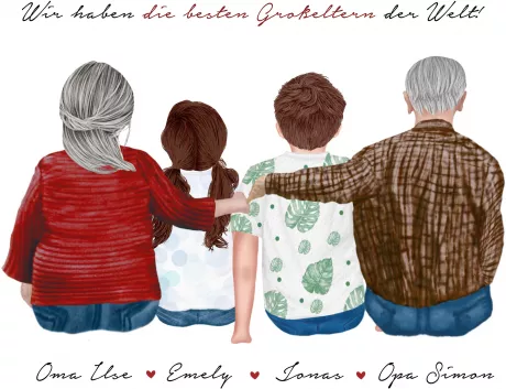 personalisiertes Poster für Großeltern Oma und Opa sitzend von Herzpost