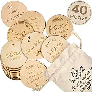 40 Wooden Milestones with Fabric Bag for Your Baby - Milestone Cards as a Gift Idea for a Birth, Christening, Pregnancy or Baby Shower - 20-Piece Set [German language] : Amazon.de: Baby Products
