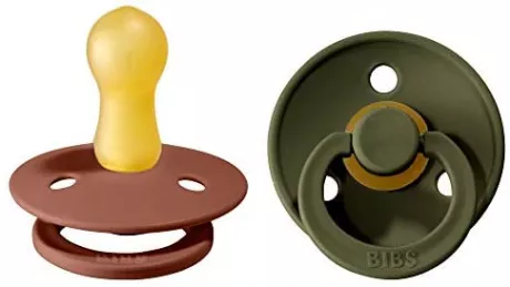 BIBS Colour Dummies, Pack of 2, Natural Rubber Danish Dummies in a Cherry Shape (Woodchuck/Hunter Green, Size 2 (6-18 Months))